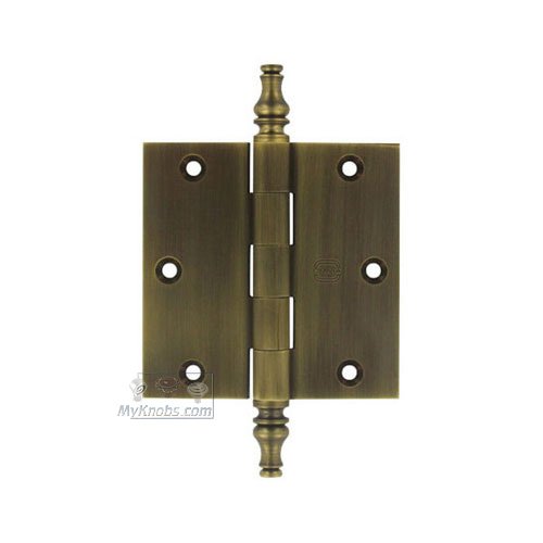 3 1/2" x 3 1/2" Plain Bearing, Solid Brass Hinge with Steeple Finials in Antique Bronze Unlacquered