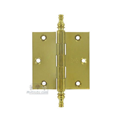 3 1/2" x 3 1/2" Plain Bearing, Solid Brass Hinge with Steeple Finials in Max Brass&reg;