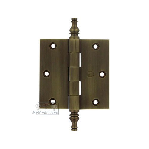 3 1/2" x 3 1/2" Plain Bearing, Solid Brass Hinge with Steeple Finials in Shaded Bronze Lacquered, Lacquered