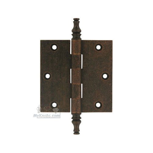 3 1/2" x 3 1/2" Plain Bearing, Solid Brass Hinge with Steeple Finials in Vintage Copper