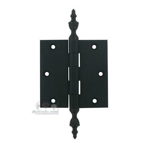 3 1/2" x 3 1/2" Plain Bearing, Solid Brass Hinge with Urn Finials in Oil-Rubbed Bronze, Lacquered