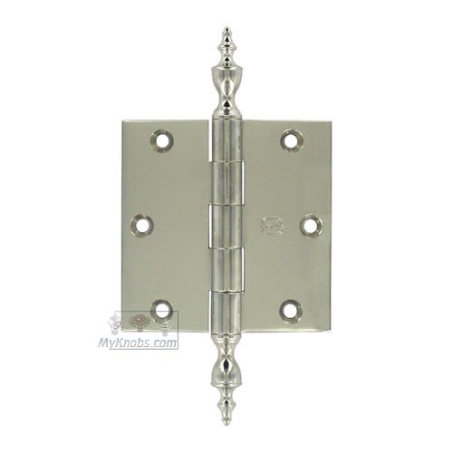 3 1/2" x 3 1/2" Plain Bearing, Solid Brass Hinge with Urn Finials in Polished Polished Nickel Lacquered