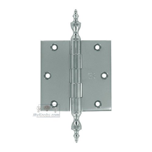 3 1/2" x 3 1/2" Plain Bearing, Solid Brass Hinge with Urn Finials in Polished Chrome