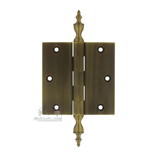 3 1/2" x 3 1/2" Plain Bearing, Solid Brass Hinge with Urn Finials in Antique Bronze Unlacquered