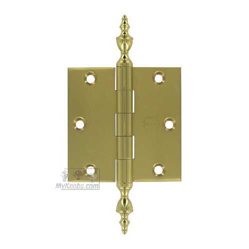 3 1/2" x 3 1/2" Plain Bearing, Solid Brass Hinge with Urn Finials in Max Brass&reg;