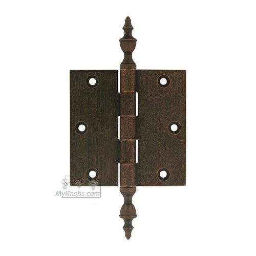 3 1/2" x 3 1/2" Plain Bearing, Solid Brass Hinge with Urn Finials in Vintage Copper