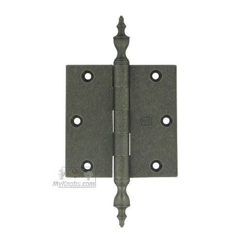 3 1/2" x 3 1/2" Plain Bearing, Solid Brass Hinge with Urn Finials in Vintage Iron