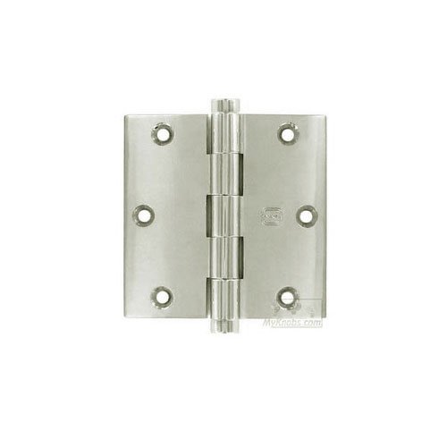 3 1/2" x 3 1/2" Plain Bearing, Button Tip Solid Brass Hinge in Polished Polished Nickel Lacquered