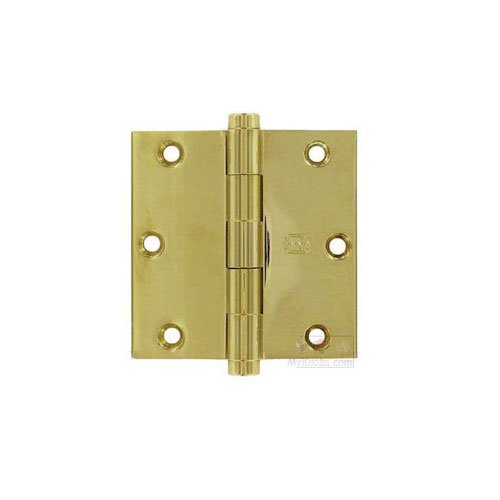 3 1/2" x 3 1/2" Plain Bearing, Button Tip Solid Brass Hinge in Polished Brass Lacquered