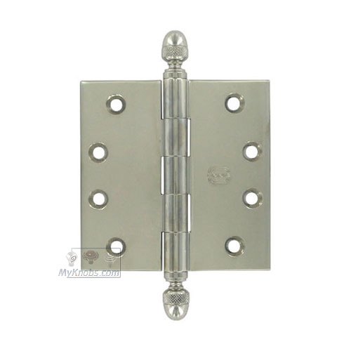 4" x 4" Plain Bearing, Solid Brass Hinge with Acorn Finials in Polished Polished Nickel Lacquered