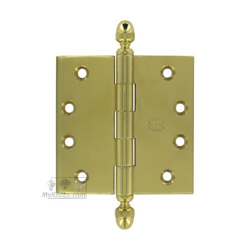 4" x 4" Plain Bearing, Solid Brass Hinge with Acorn Finials in Max Brass&reg;