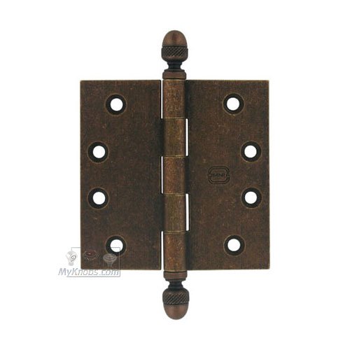 4" x 4" Plain Bearing, Solid Brass Hinge with Acorn Finials in Vintage Copper