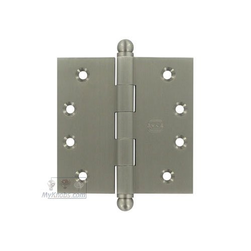 4" x 4" Plain Bearing, Solid Brass Hinge with Ball Finials in Satin Nickel Lacquered