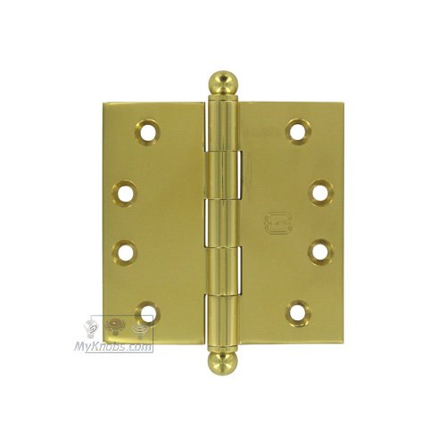 4" x 4" Plain Bearing, Solid Brass Hinge with Ball Finials in Max Brass&reg;