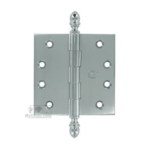 4" x 4" Plain Bearing, Solid Brass Hinge with Crown Finials in Polished Chrome
