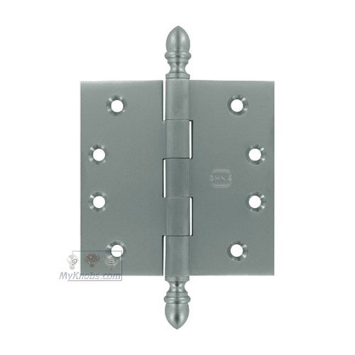 4" x 4" Plain Bearing, Solid Brass Hinge with Crown Finials in Satin Chrome