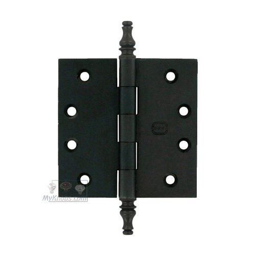 4" x 4" Plain Bearing, Solid Brass Hinge with Steeple Finials in Oil-Rubbed Bronze, Lacquered