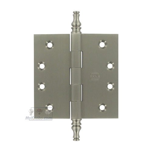 4" x 4" Plain Bearing, Solid Brass Hinge with Steeple Finials in Satin Nickel Lacquered
