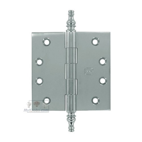 4" x 4" Plain Bearing, Solid Brass Hinge with Steeple Finials in Polished Chrome