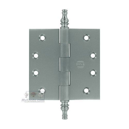 4" x 4" Plain Bearing, Solid Brass Hinge with Steeple Finials in Satin Chrome