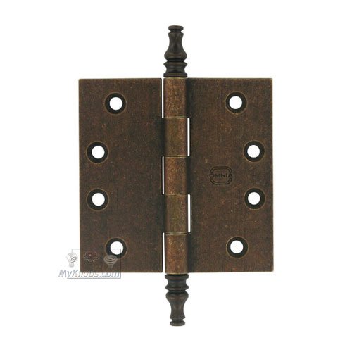4" x 4" Plain Bearing, Solid Brass Hinge with Steeple Finials in Vintage Copper