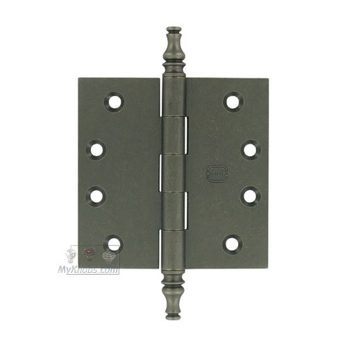 4" x 4" Plain Bearing, Solid Brass Hinge with Steeple Finials in Vintage Iron