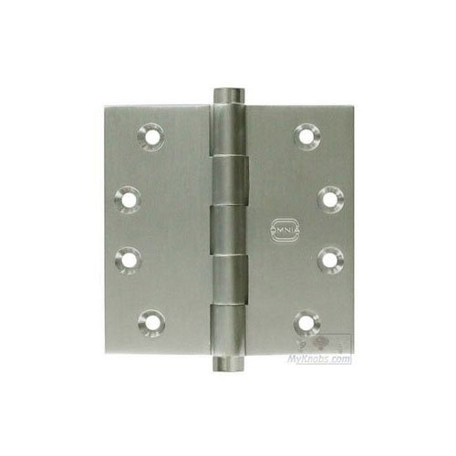 4" x 4" Plain Bearing, Button Tip Solid Brass Hinge in Satin Nickel Lacquered