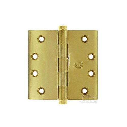 4" x 4" Plain Bearing, Button Tip Solid Brass Hinge in Polished Brass Lacquered