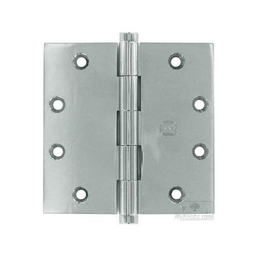 4 1/2" x 4 1/2" Plain Bearing, Button Tip Solid Brass Hinge in Polished Chrome