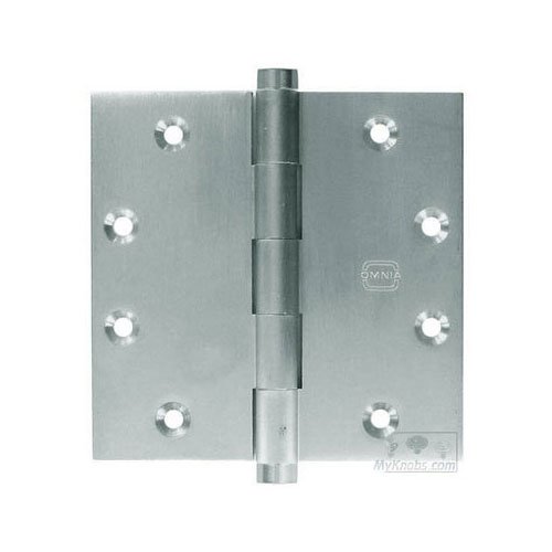 4 1/2" x 4 1/2" Plain Bearing, Button Tip Solid Brass Hinge in Satin Chrome