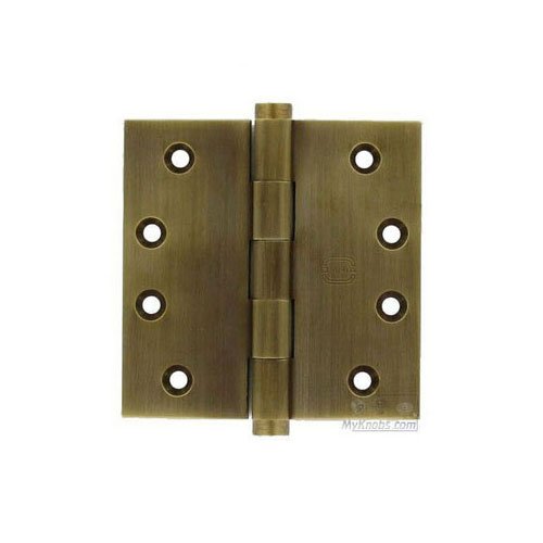 4" x 4" Plain Bearing, Button Tip Solid Brass Hinge in Antique Bronze Unlacquered