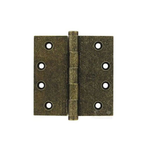 4" x 4" Plain Bearing, Button Tip Solid Brass Hinge in Vintage Brass