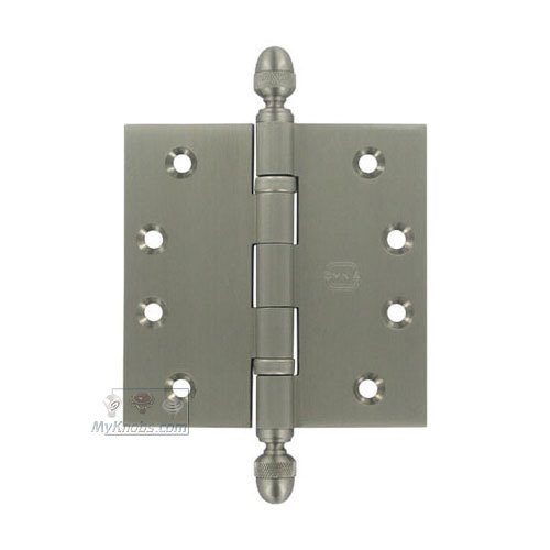 4" x 4" Ball Bearing, Solid Brass Hinge with Acorn Finials in Satin Nickel Lacquered