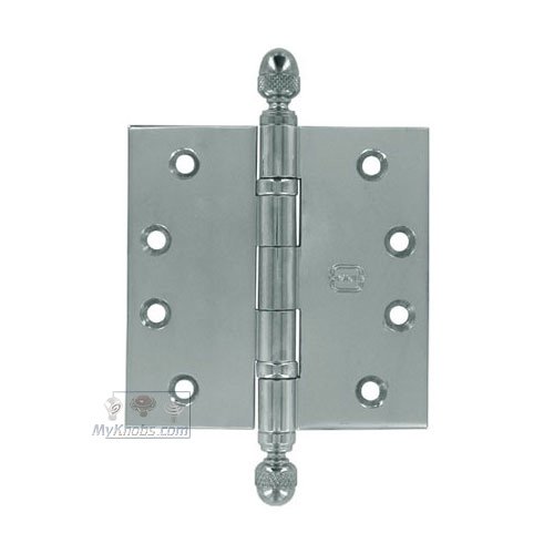 4" x 4" Ball Bearing, Solid Brass Hinge with Acorn Finials in Polished Chrome