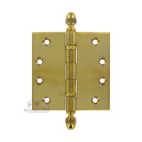 4" x 4" Ball Bearing, Solid Brass Hinge with Acorn Finials in Polished Brass Unlacquered