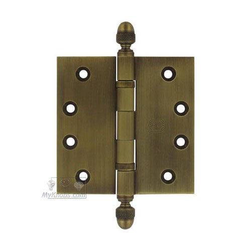 4" x 4" Ball Bearing, Solid Brass Hinge with Acorn Finials in Antique Bronze Unlacquered