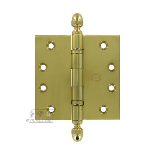 4" x 4" Ball Bearing, Solid Brass Hinge with Acorn Finials in Max Brass&reg;