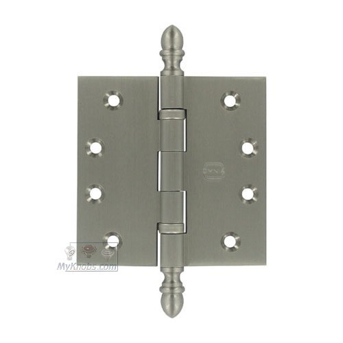4" x 4" Ball Bearing, Solid Brass Hinge with Crown Finials in Satin Nickel Lacquered