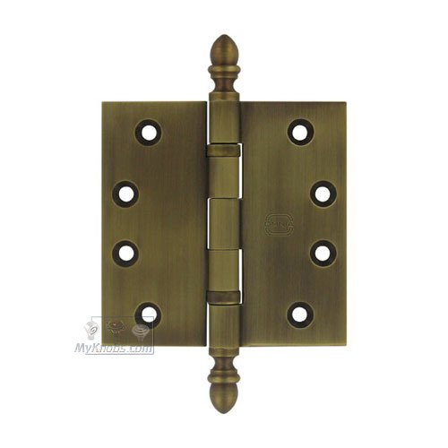 4" x 4" Ball Bearing, Solid Brass Hinge with Crown Finials in Antique Bronze Unlacquered