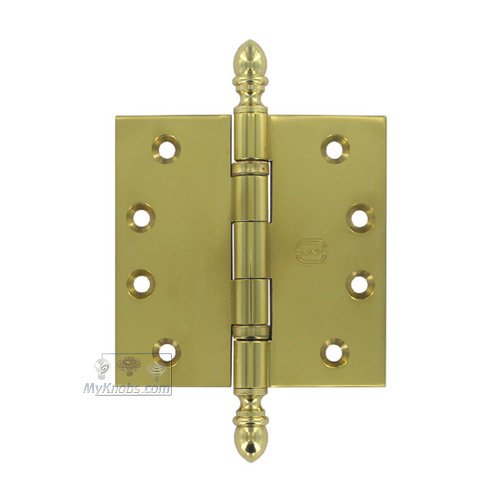 4" x 4" Ball Bearing, Solid Brass Hinge with Crown Finials in Max Brass&reg;