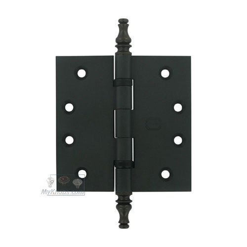 4" x 4" Ball Bearing, Solid Brass Hinge with Steeple Finials in Oil-Rubbed Bronze, Lacquered