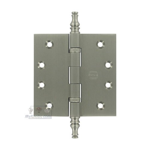 4" x 4" Ball Bearing, Solid Brass Hinge with Steeple Finials in Satin Nickel Lacquered