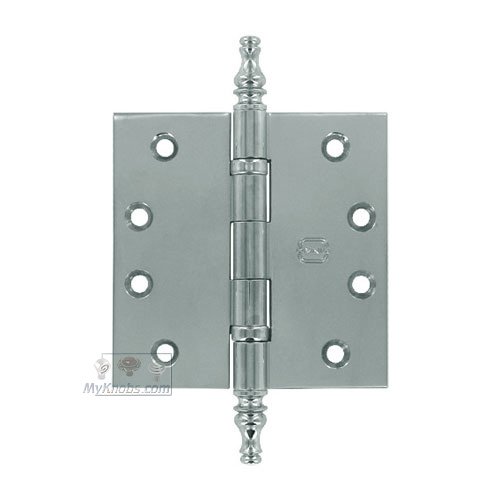 4" x 4" Ball Bearing, Solid Brass Hinge with Steeple Finials in Polished Chrome