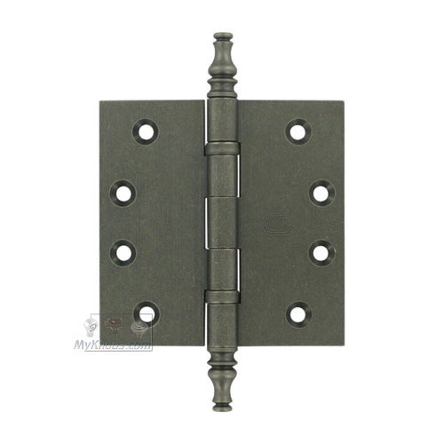 4" x 4" Ball Bearing, Solid Brass Hinge with Steeple Finials in Vintage Iron