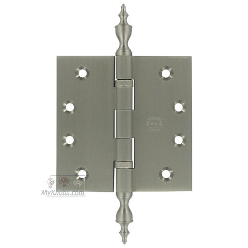 4" x 4" Ball Bearing, Solid Brass Hinge with Urn Finials in Satin Nickel Lacquered