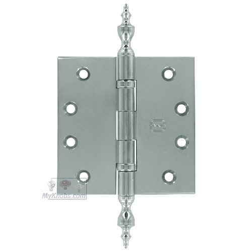 4" x 4" Ball Bearing, Solid Brass Hinge with Urn Finials in Polished Chrome