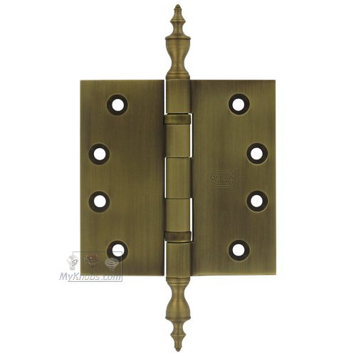 4" x 4" Ball Bearing, Solid Brass Hinge with Urn Finials in Antique Bronze Unlacquered