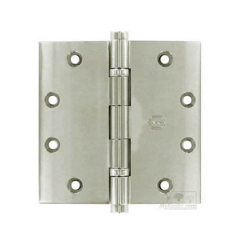 4 1/2" x 4 1/2" Ball Bearing, Button Tip Solid Brass Hinge in Polished Polished Nickel Lacquered