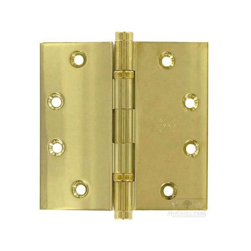 4 1/2" x 4 1/2" Ball Bearing, Button Tip Solid Brass Hinge in Max &#183; Brass&reg;