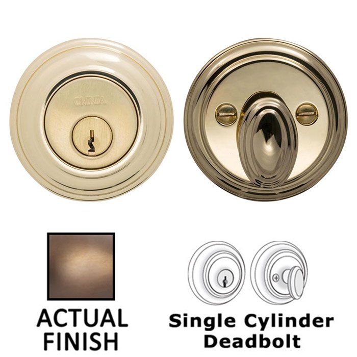 Colonial Single Cylinder Deadbolt in Antique Brass Lacquered